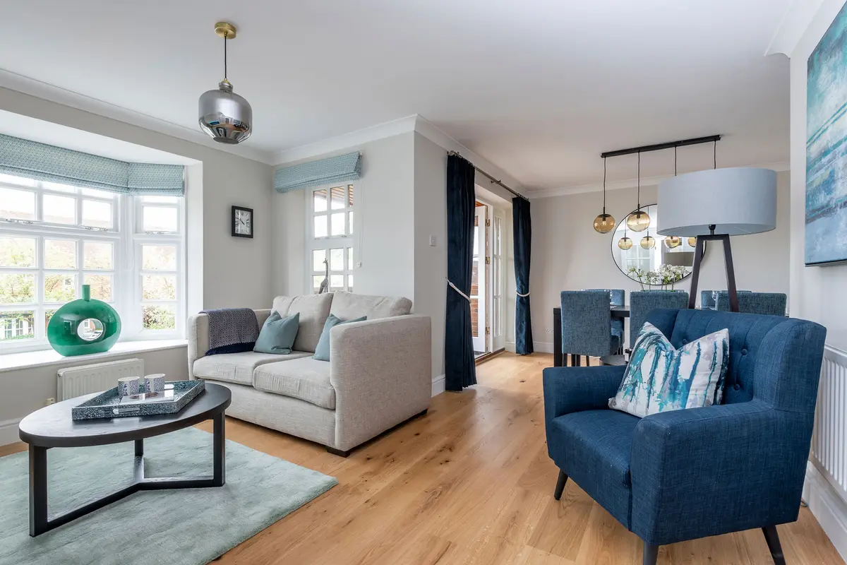 Show home living area with coordinated colour scheme